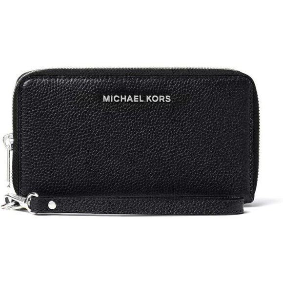 Michael Kors Lg Leather Multifunction Wallet/Phone Case Black Wristlet Jet Set - Picture 1 of 8